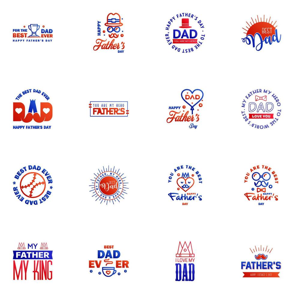 happy fathers day 16 Blue and red text design Vector calligraphy Typography poster Usable as background Editable Vector Design Elements