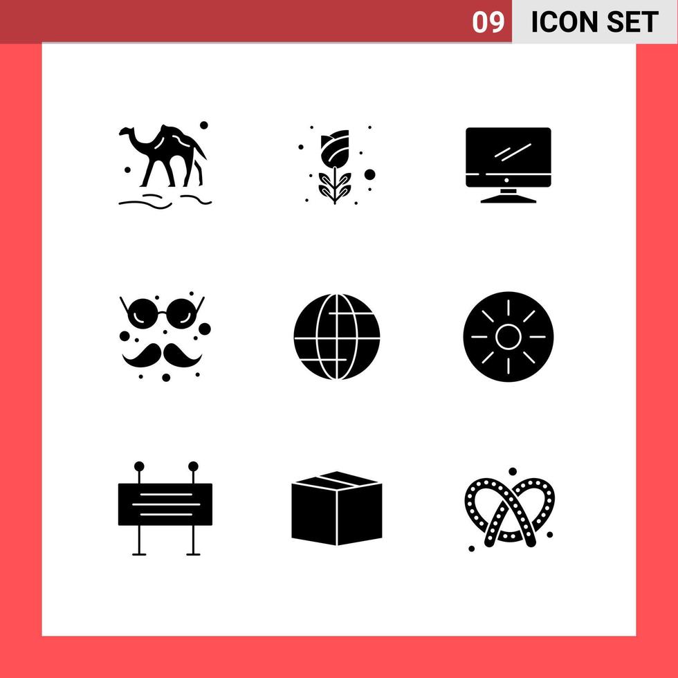 Set of 9 Modern UI Icons Symbols Signs for glasses and mustaches funny rose fun imac Editable Vector Design Elements