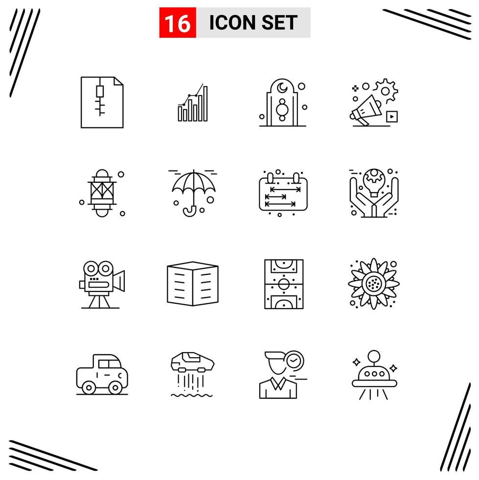 16 Thematic Vector Outlines and Editable Symbols of announcement campaign statistics mosque islam Editable Vector Design Elements
