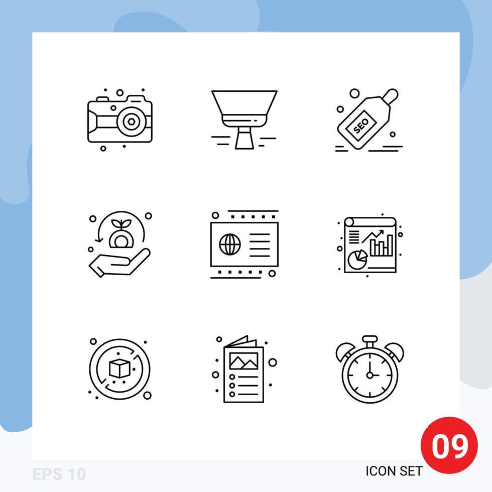 Set of 9 Modern UI Icons Symbols Signs for card plant seo security offer Editable Vector Design Elements