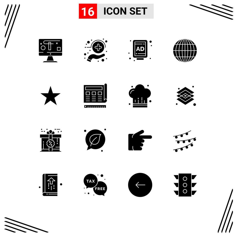 16 Creative Icons Modern Signs and Symbols of blueprint star ad bookmark globe Editable Vector Design Elements