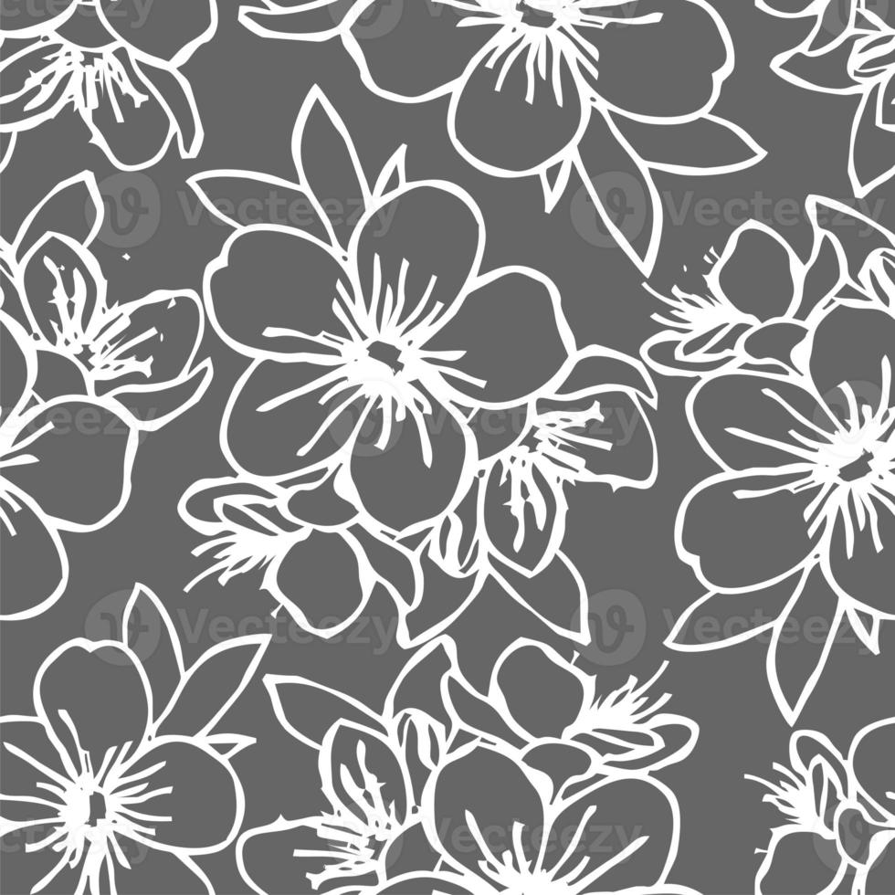 seamless pattern of white contours of flowers on a gray background, texture, design photo