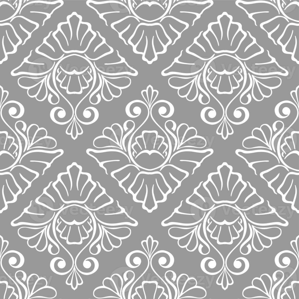 seamless graphic pattern, floral white ornament tile on gray background, texture, design photo