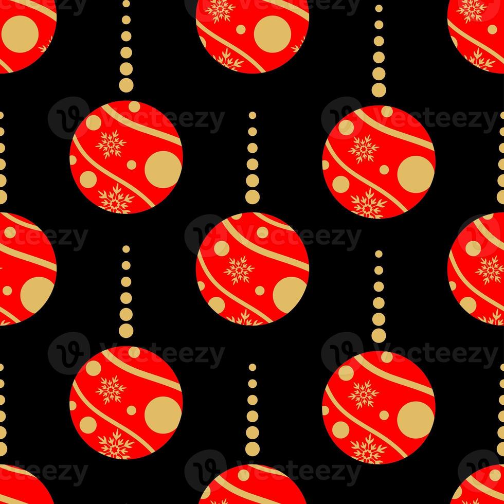 seamless pattern of red and gold Christmas toys on a black background, Christmas background photo
