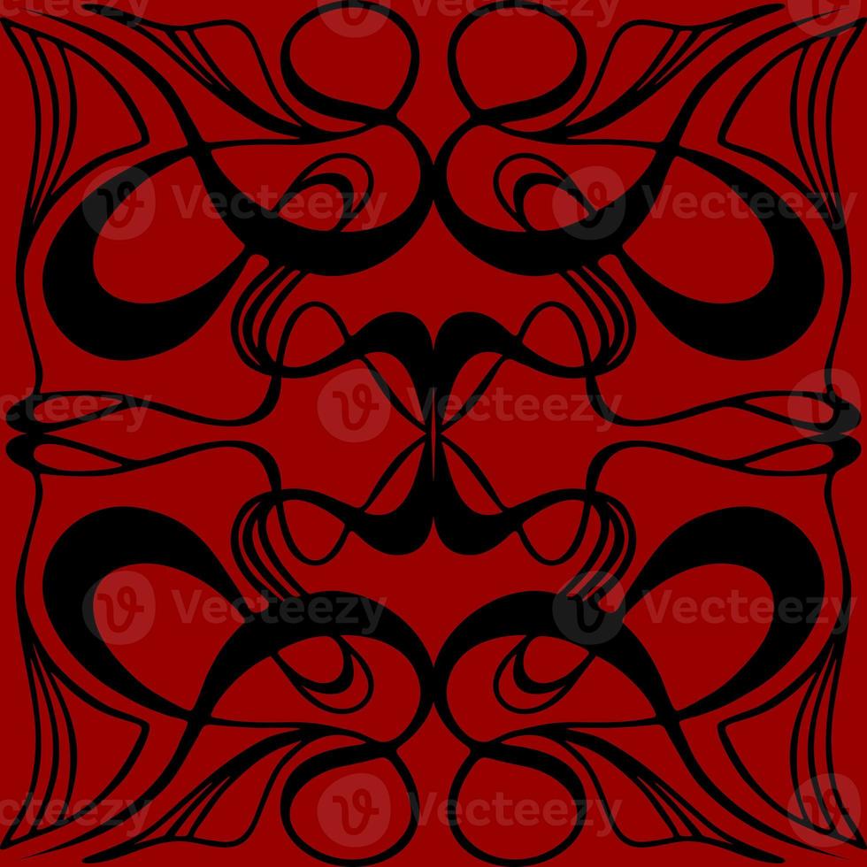 seamless graphic pattern, tile with abstract geometric black ornament on dark red background, texture, design photo