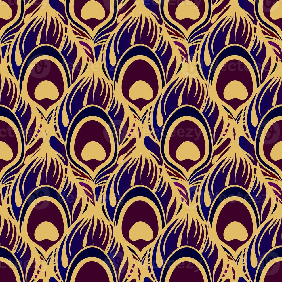 seamless pattern black purple peacock feather with thick golden outline, texture, design photo