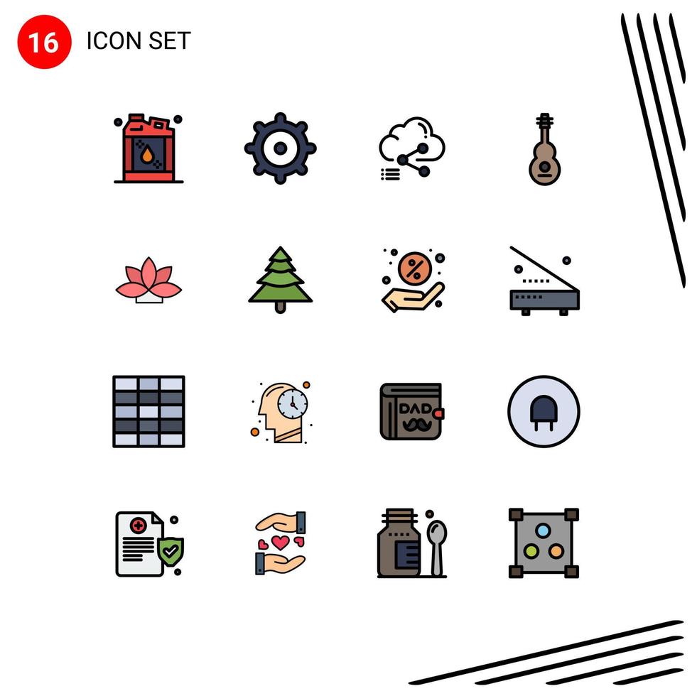 16 User Interface Flat Color Filled Line Pack of modern Signs and Symbols of india violin data sound instrument Editable Creative Vector Design Elements