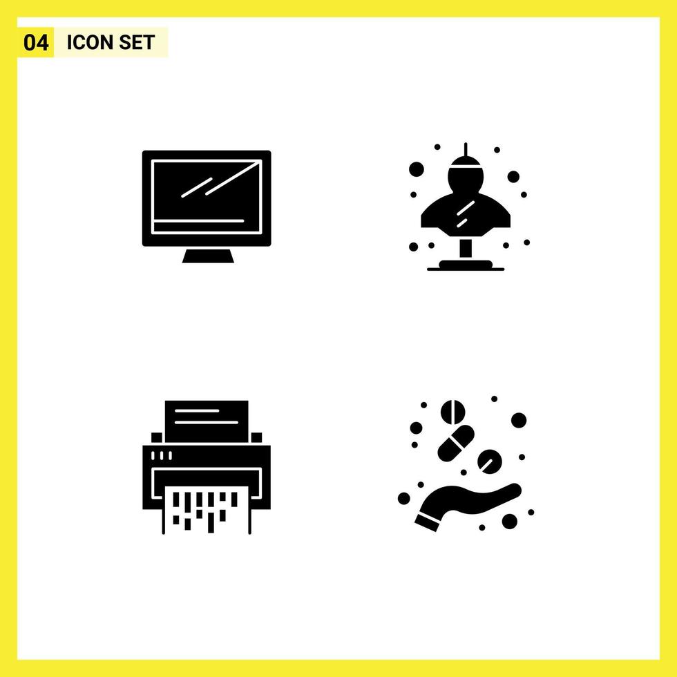 Set of 4 Vector Solid Glyphs on Grid for computer greek imac artifact data Editable Vector Design Elements