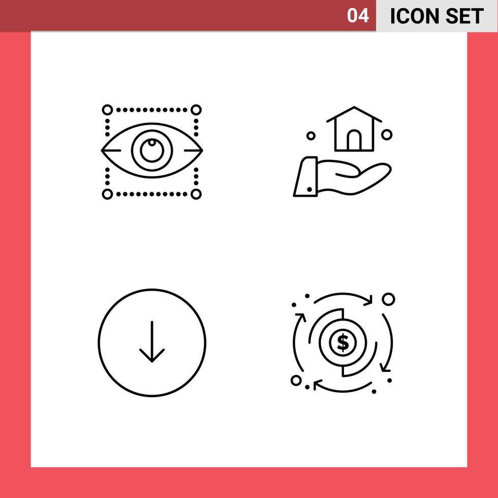 4 Universal Filledline Flat Colors Set for Web and Mobile Applications creativity download eye construction dollar Editable Vector Design Elements