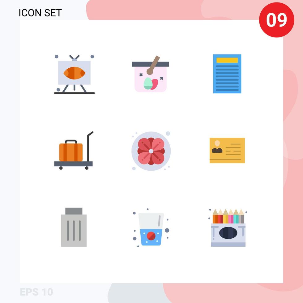 Mobile Interface Flat Color Set of 9 Pictograms of sauna weight easter scale baggage Editable Vector Design Elements
