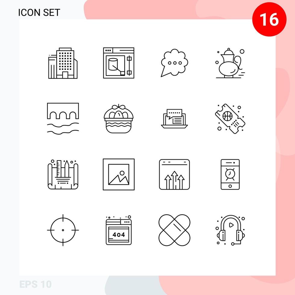 Paquete de 16 esquemas de interfaz de usuario de signos y símbolos modernos de elementos de diseño de vectores editables qehwa de bebida de chat de puente histórico