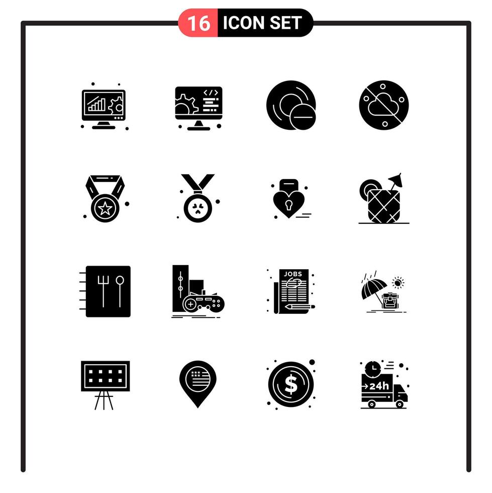 16 User Interface Solid Glyph Pack of modern Signs and Symbols of award weather computers sky hardware Editable Vector Design Elements