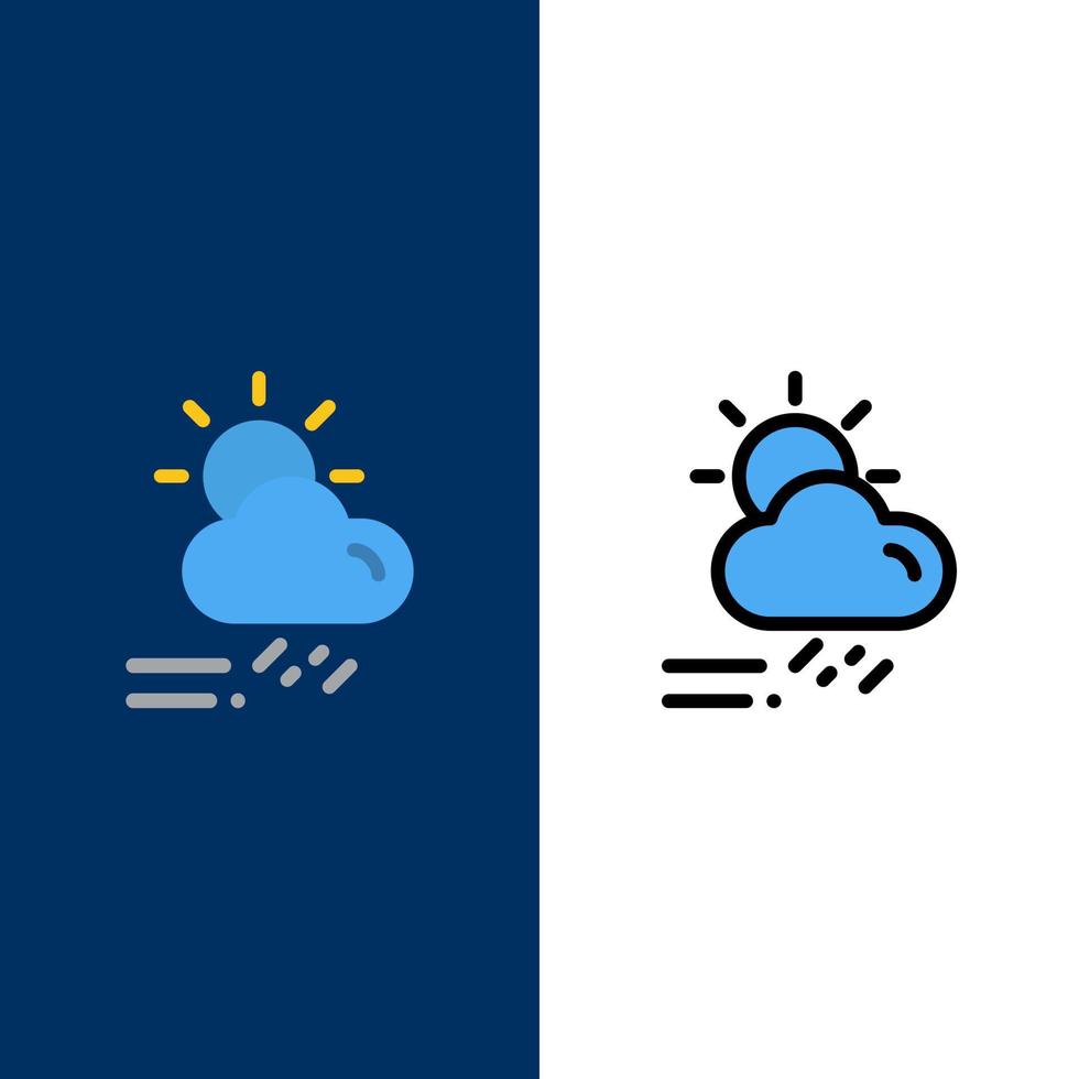 Cloud Day Rainy Season Weather  Icons Flat and Line Filled Icon Set Vector Blue Background