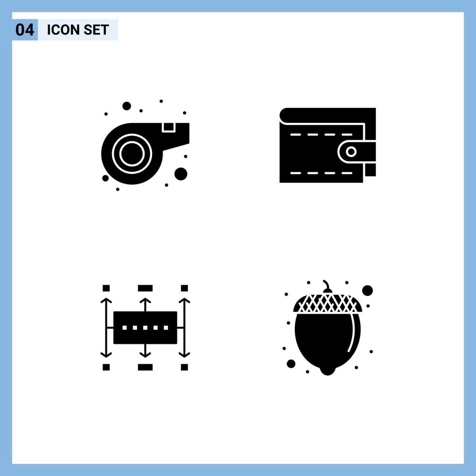 Universal Icon Symbols Group of 4 Modern Solid Glyphs of referee modern cash workflow food Editable Vector Design Elements
