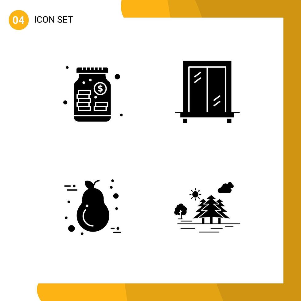 Group of 4 Solid Glyphs Signs and Symbols for capital candle money fruit mountain Editable Vector Design Elements