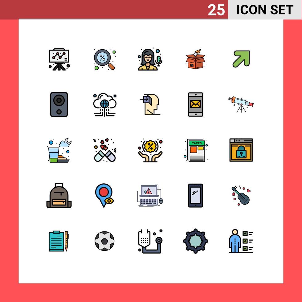 25 Universal Filled line Flat Colors Set for Web and Mobile Applications startup release female product release business Editable Vector Design Elements