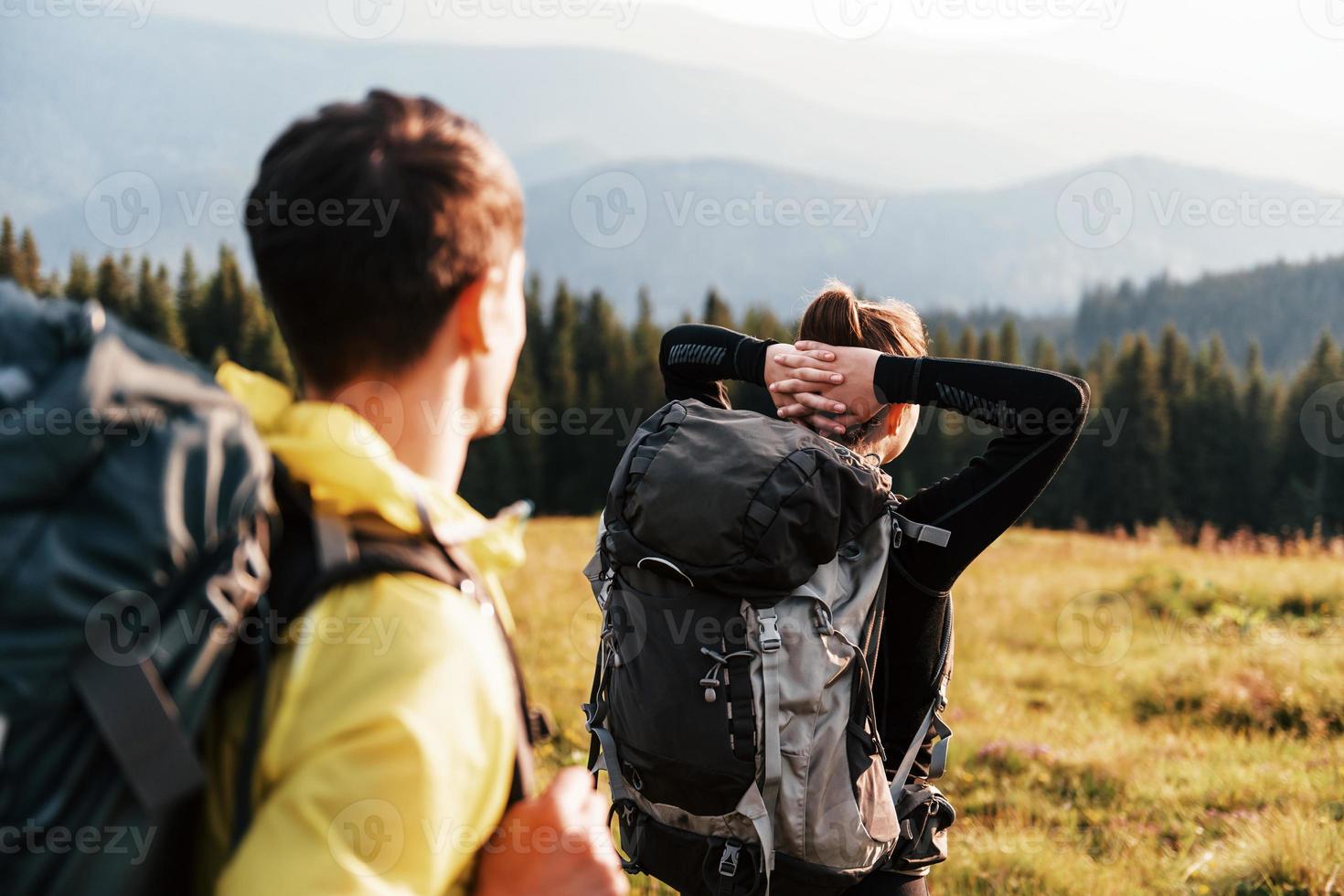 People have adventure. Majestic Carpathian Mountains. Beautiful landscape of untouched nature photo