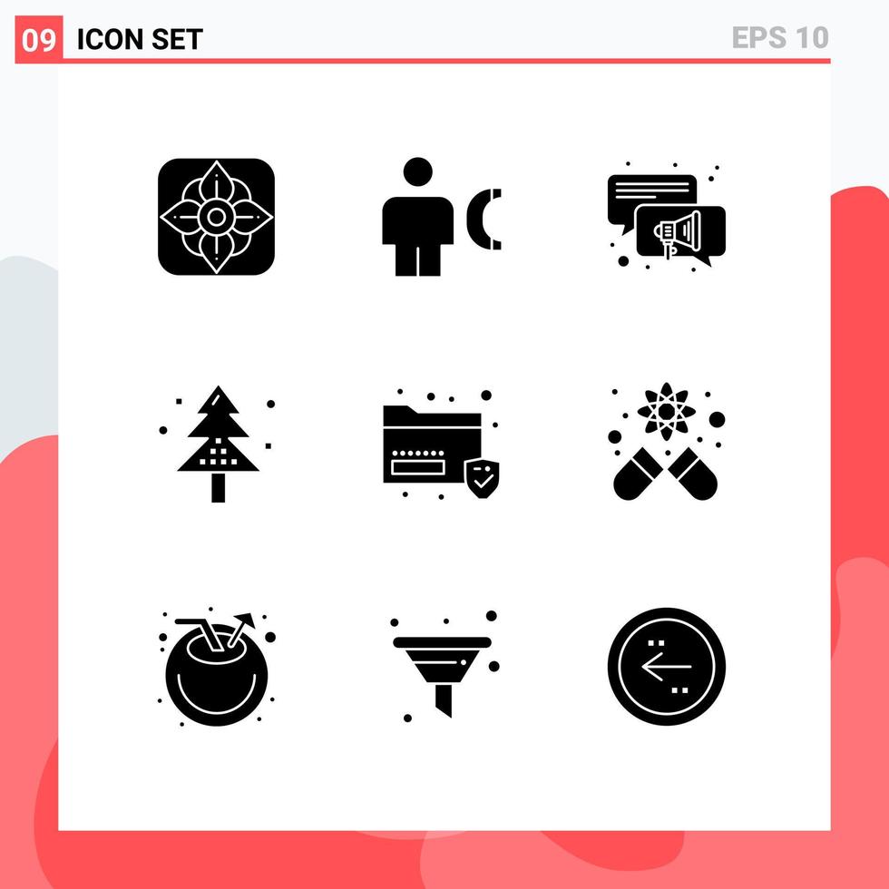 User Interface Pack of 9 Basic Solid Glyphs of folder tree conversation holiday christmas Editable Vector Design Elements