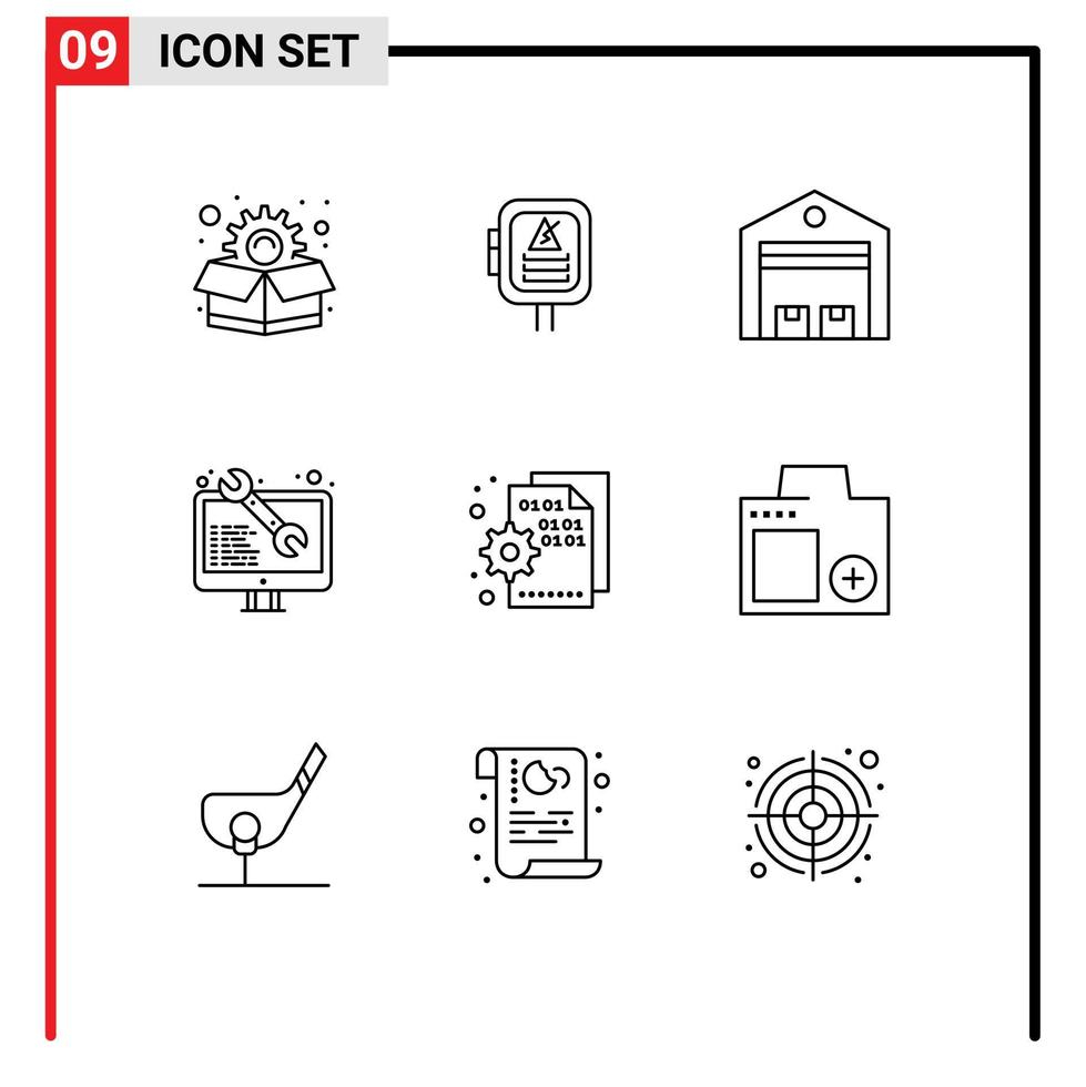 Mobile Interface Outline Set of 9 Pictograms of codding web development logistic web coding Editable Vector Design Elements
