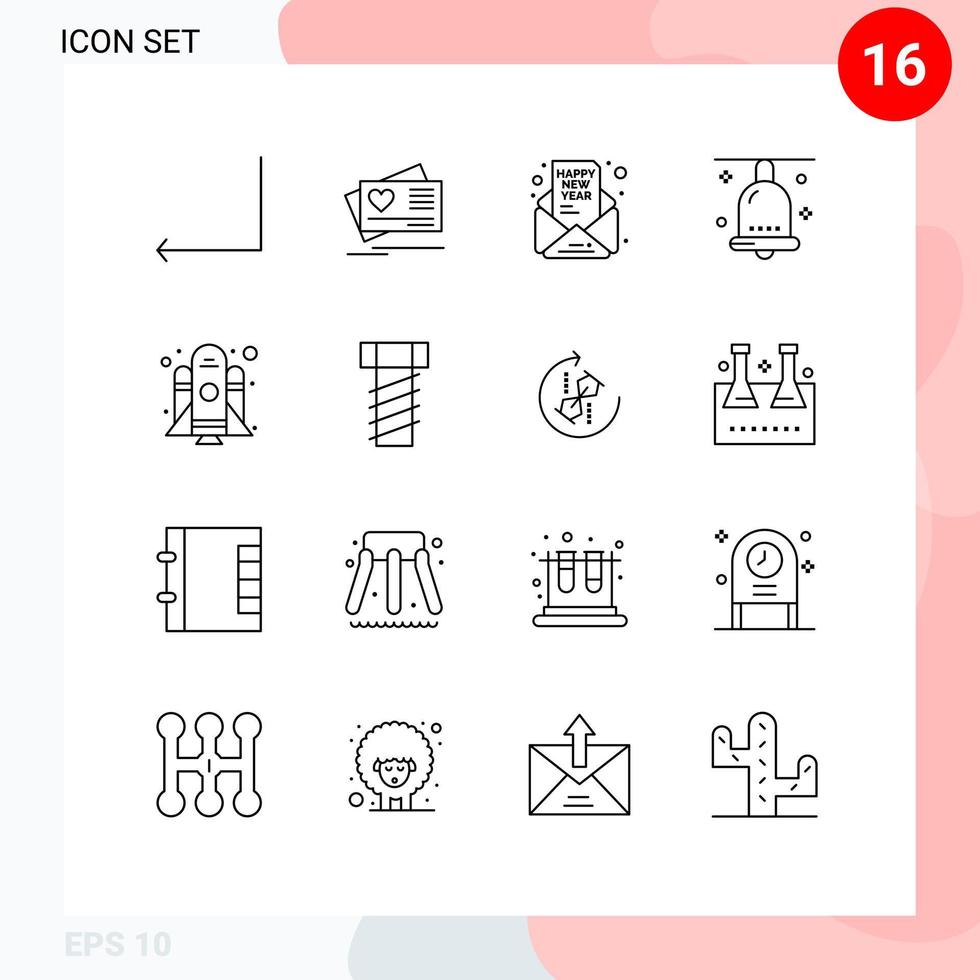 Stock Vector Icon Pack of 16 Line Signs and Symbols for rocket festival invite christmas bell Editable Vector Design Elements
