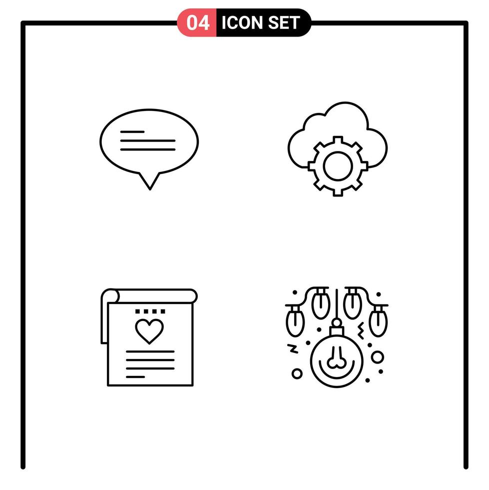 4 Universal Filledline Flat Colors Set for Web and Mobile Applications chat love cloud cloud heart Editable Vector Design Elements