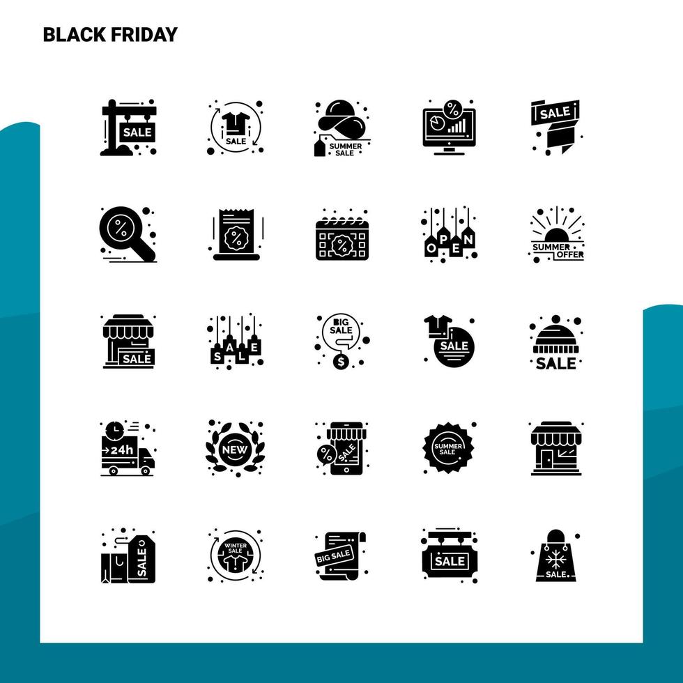 25 conjunto de iconos de viernes negro plantilla de ilustración de vector de icono de glifo sólido para ideas web y móviles para empresa comercial