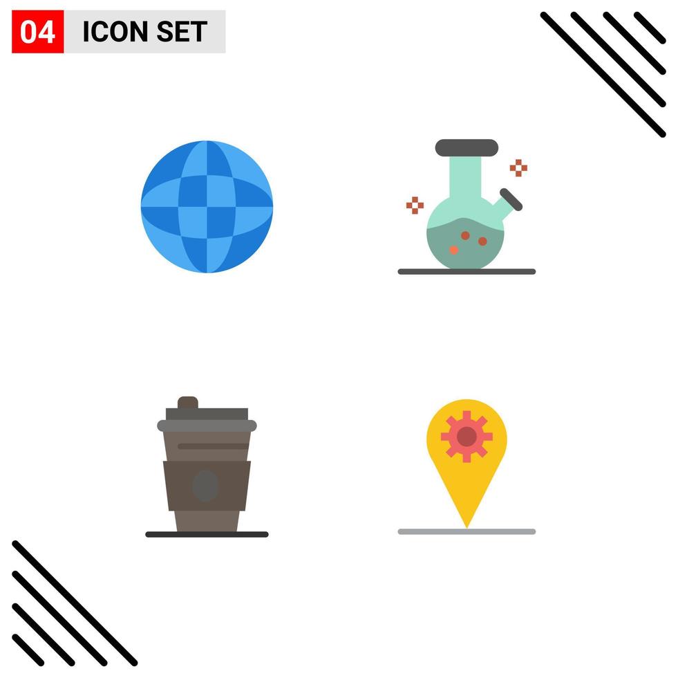 4 Thematic Vector Flat Icons and Editable Symbols of world drink education potion location Editable Vector Design Elements