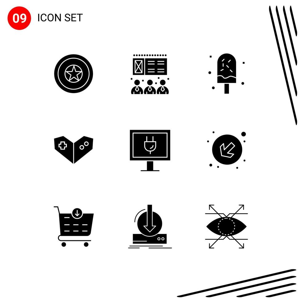 Modern Set of 9 Solid Glyphs Pictograph of tv entertainment dessert playstation gamepad Editable Vector Design Elements