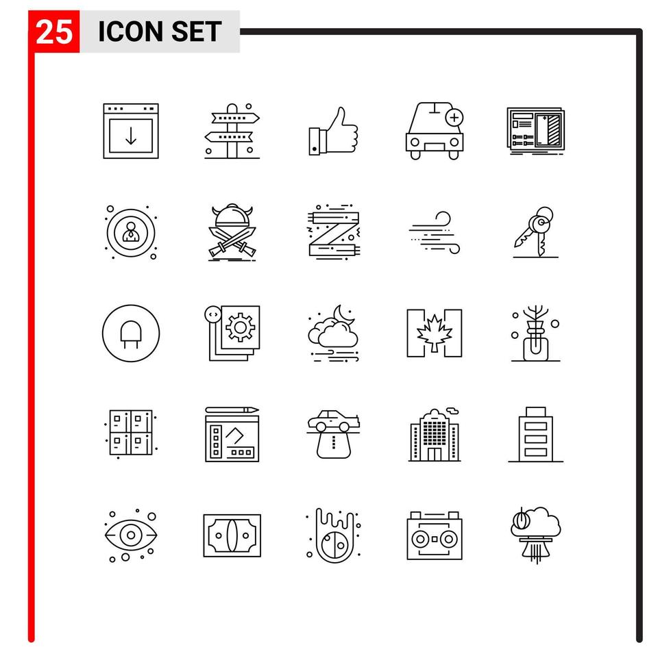 Modern Set of 25 Lines and symbols such as plus car game add good Editable Vector Design Elements