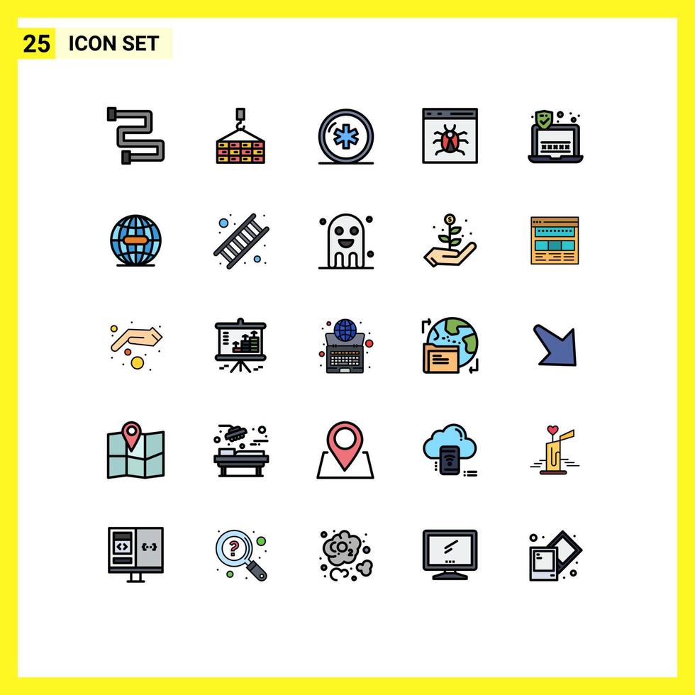 Universal Icon Symbols Group of 25 Modern Filled line Flat Colors of password develop health bug app Editable Vector Design Elements