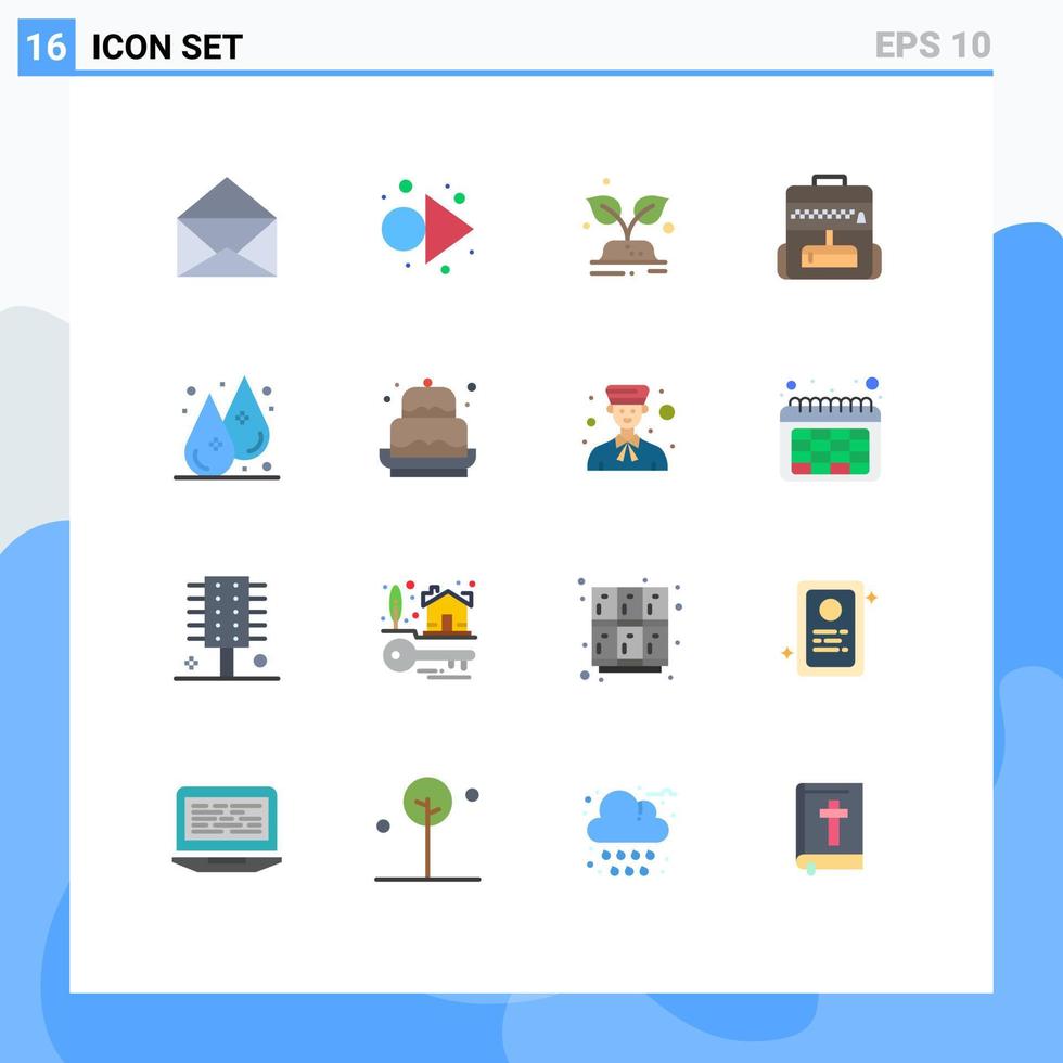 Set of 16 Modern UI Icons Symbols Signs for birthday liquid world humidity school Editable Pack of Creative Vector Design Elements