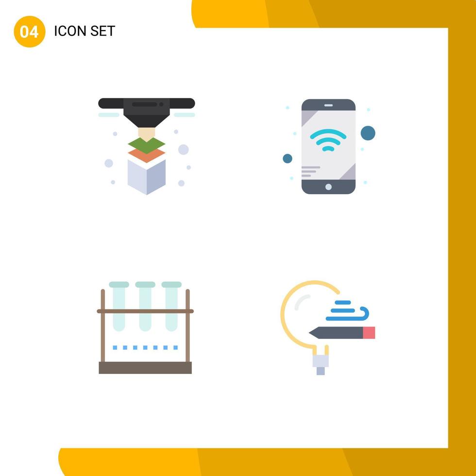 Modern Set of 4 Flat Icons Pictograph of modeling lab flask layer wifi test tube Editable Vector Design Elements