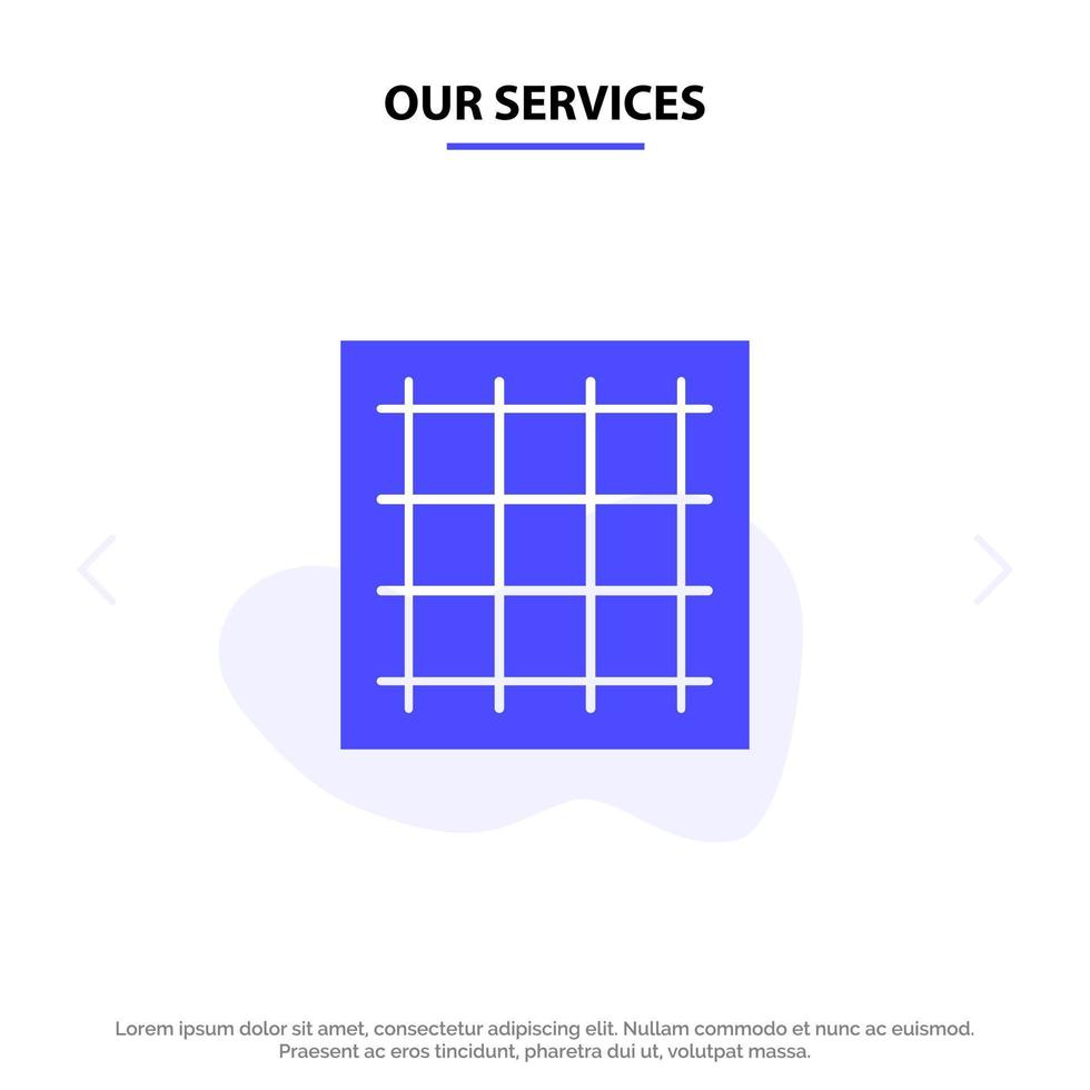 Our Services Grid Graph Drawing area software Solid Glyph Icon Web card Template vector
