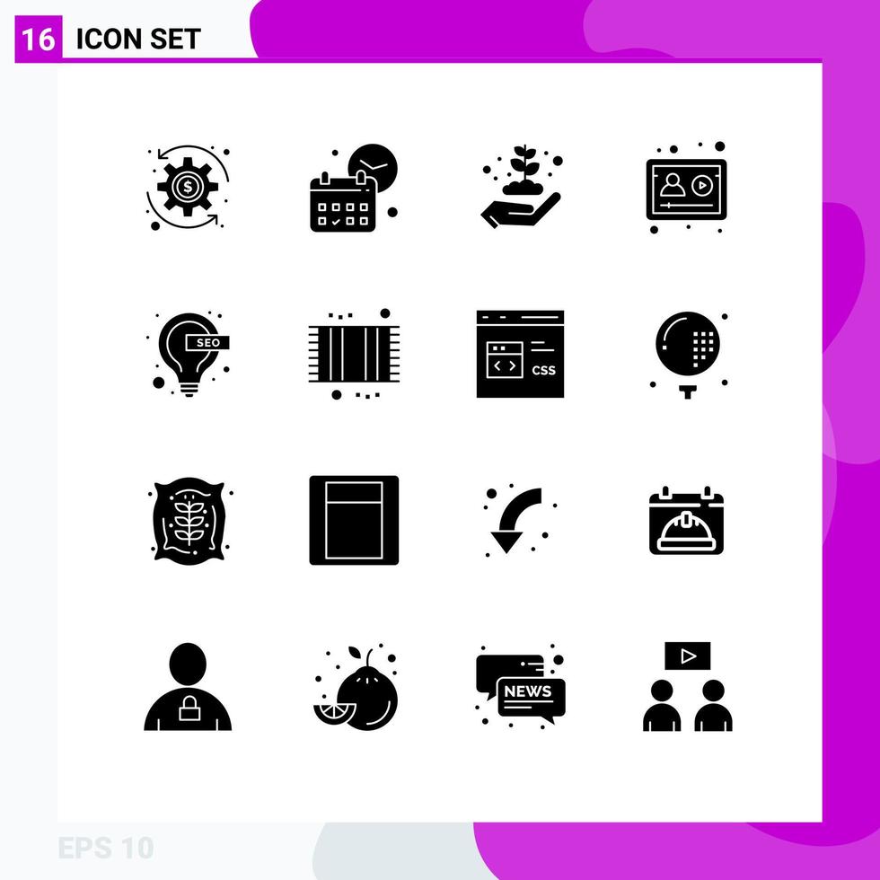 Universal Icon Symbols Group of 16 Modern Solid Glyphs of idea study earth day profile account Editable Vector Design Elements