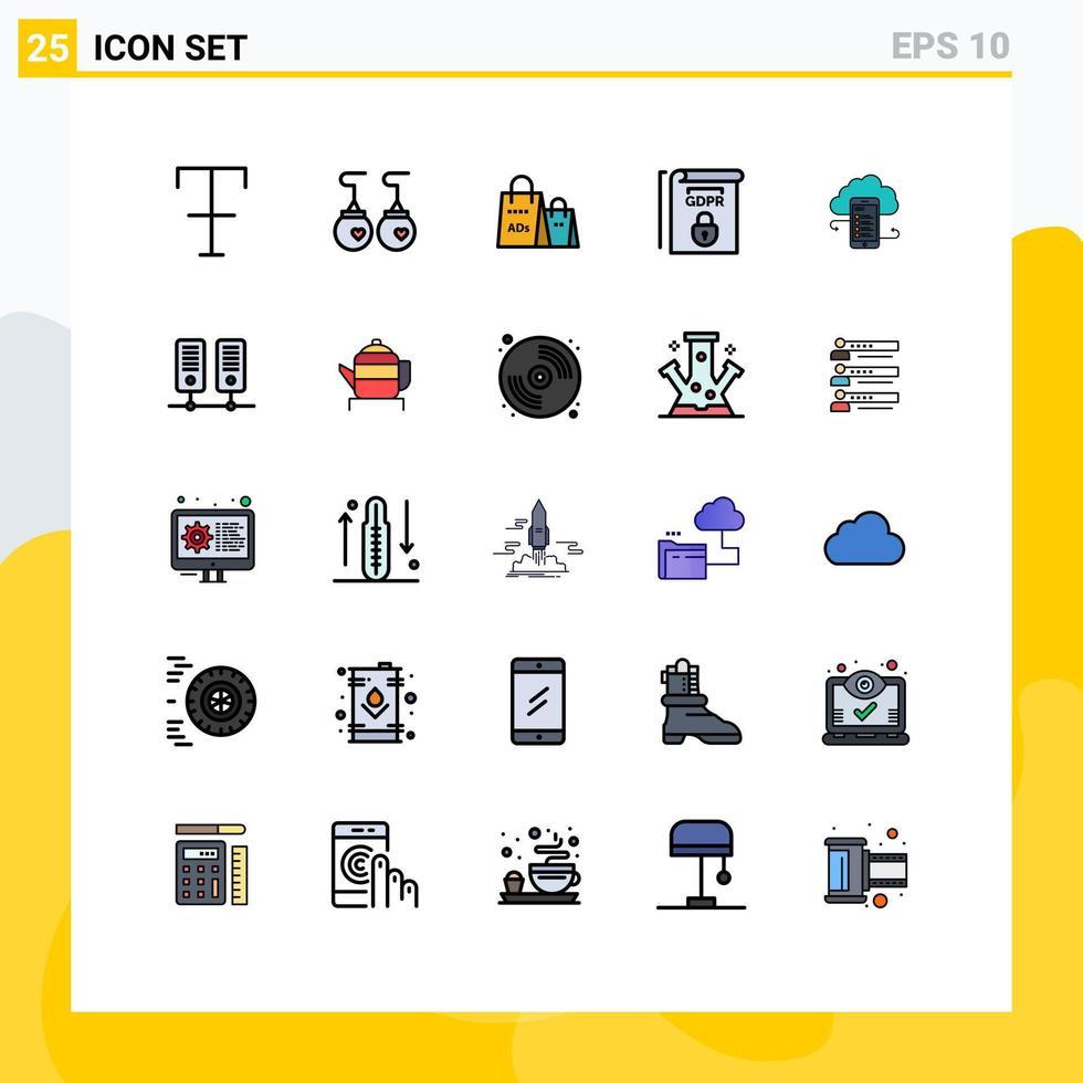 User Interface Pack of 25 Basic Filled line Flat Colors of business terms bag rules gdpr Editable Vector Design Elements