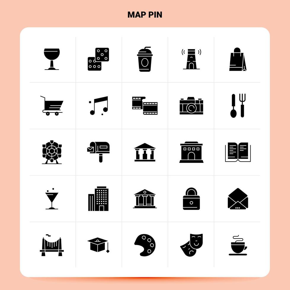Solid 25 Map Pin Icon set Vector Glyph Style Design Black Icons Set Web and Mobile Business ideas design Vector Illustration