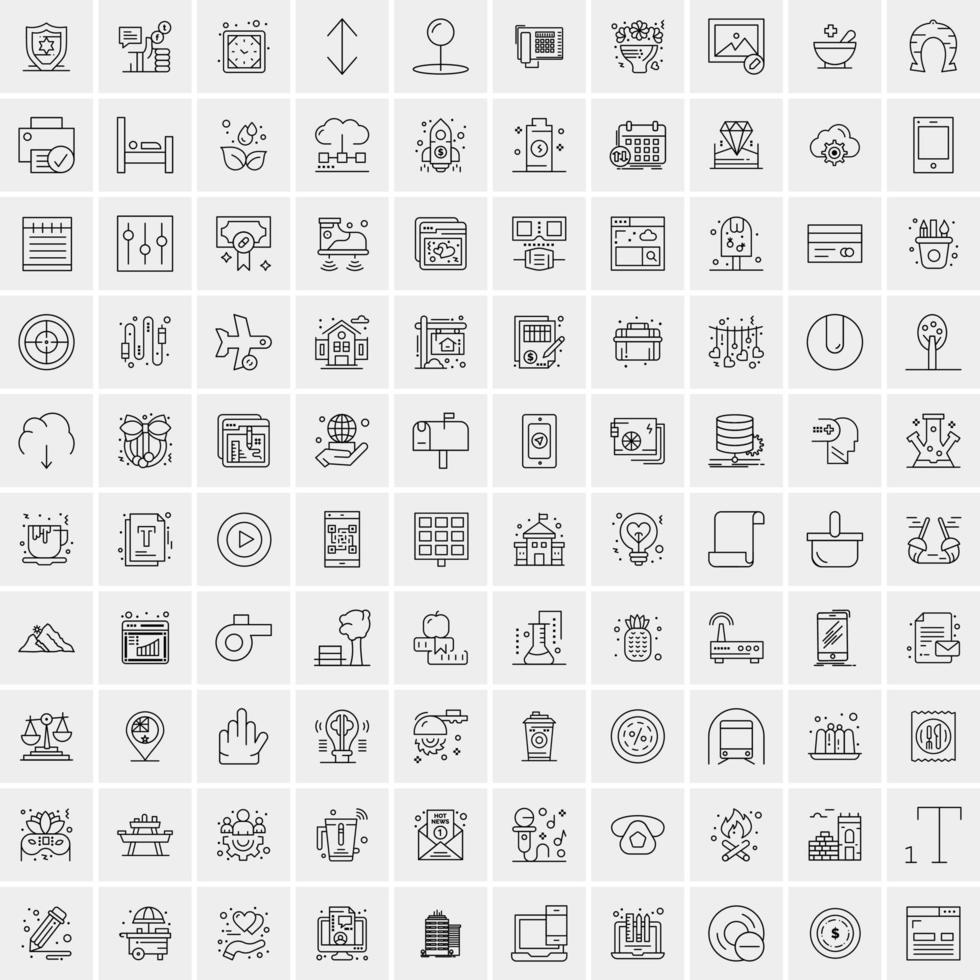 100 Universal Black Line Icons on White Background vector