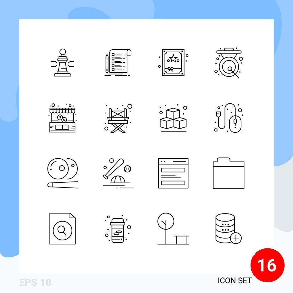 Pack of 16 Modern Outlines Signs and Symbols for Web Print Media such as metal chinese card bell night Editable Vector Design Elements