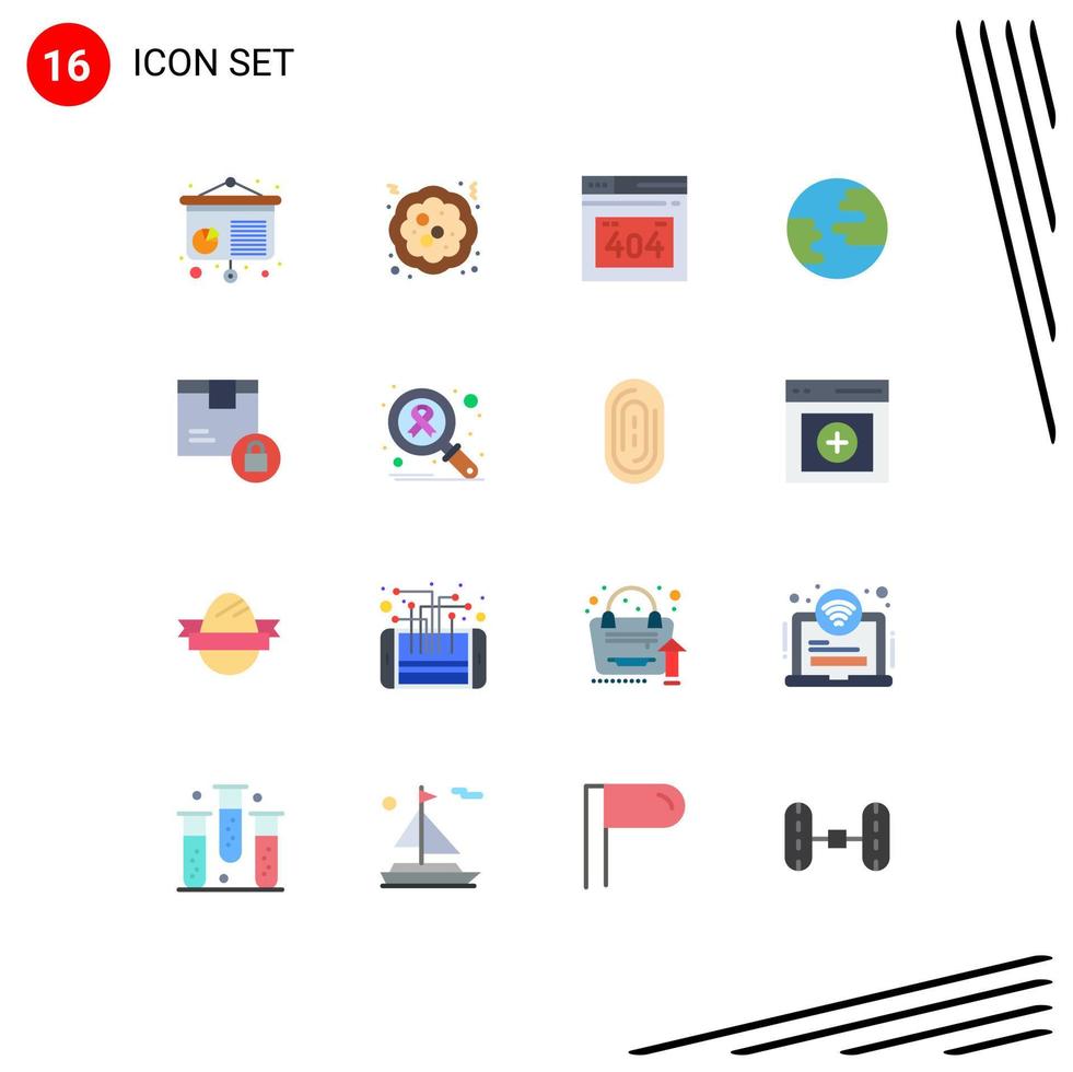 Mobile Interface Flat Color Set of 16 Pictograms of secure lock error page delivery worldwide Editable Pack of Creative Vector Design Elements