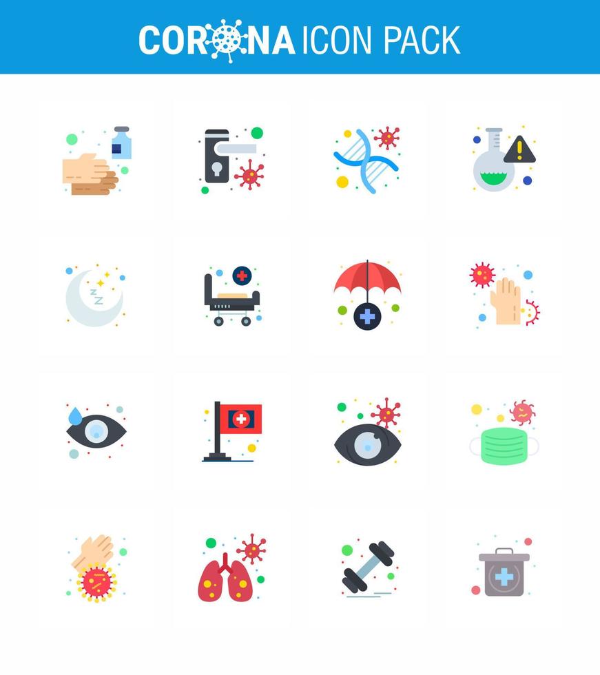 CORONAVIRUS 16 Flat Color Icon set on the theme of Corona epidemic contains icons such as virus lab bacteria flask strand viral coronavirus 2019nov disease Vector Design Elements