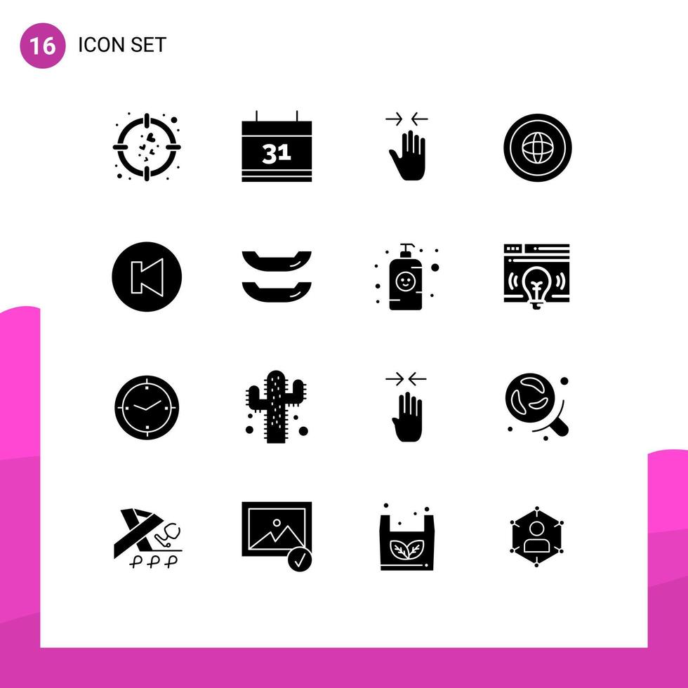 Pictogram Set of 16 Simple Solid Glyphs of arrow international gesture globe country Editable Vector Design Elements