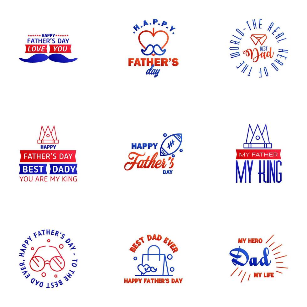 Happy Fathers Day vector hand lettering 9 Blue and red Calligraphy illustration for greeting card festival poster etc Editable Vector Design Elements