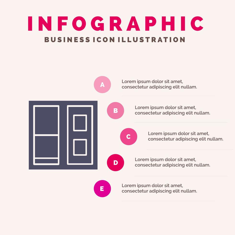 Building House Door Solid Icon Infographics 5 Steps Presentation Background vector