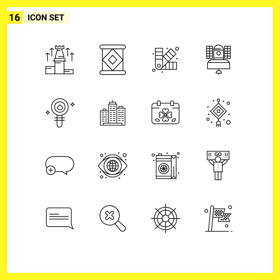 Pictogram Set of 16 Simple Outlines of biochemistry communication designing broadcasting satellite Editable Vector Design Elements