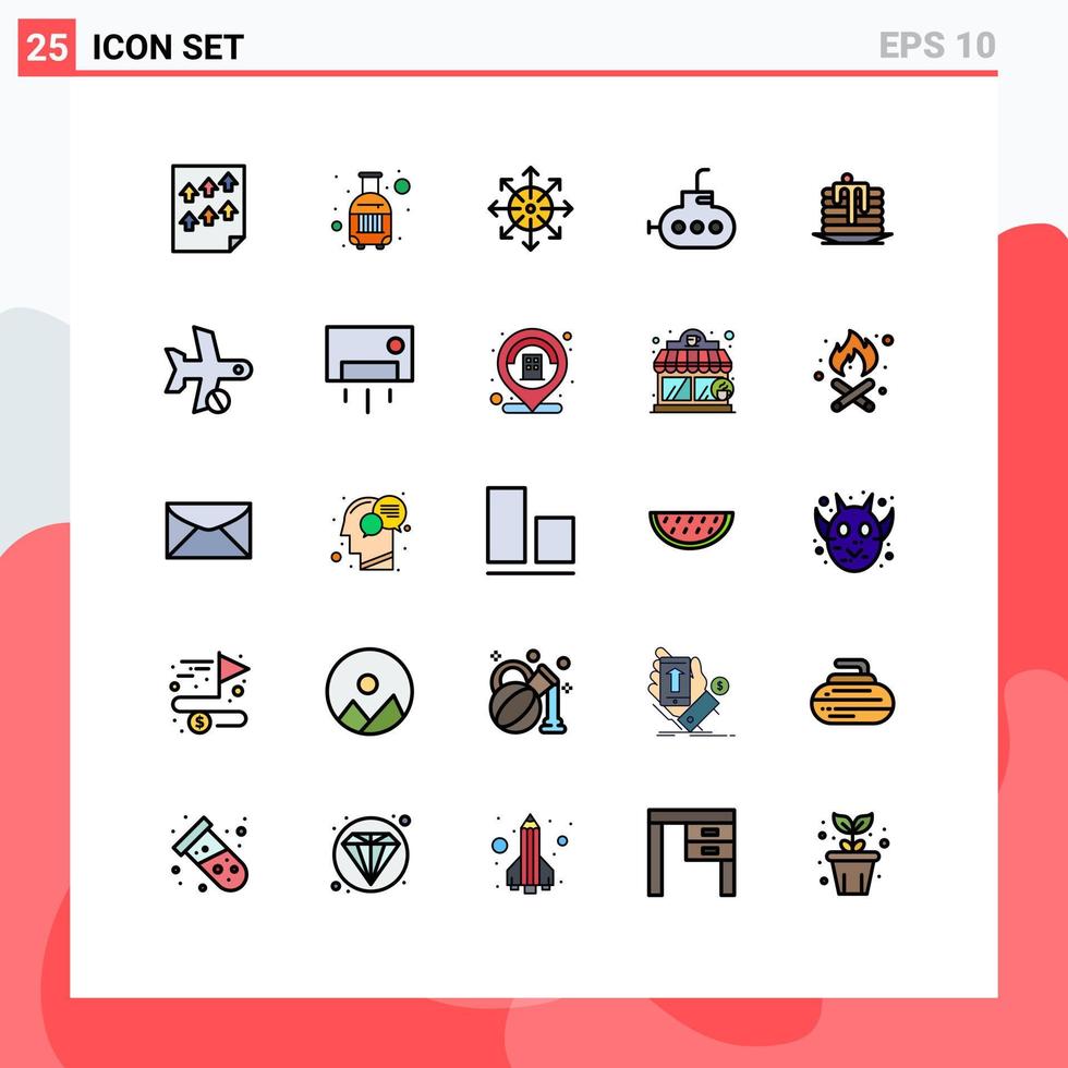 Universal Icon Symbols Group of 25 Modern Filled line Flat Colors of wedding submarine travel bathyscaph news Editable Vector Design Elements