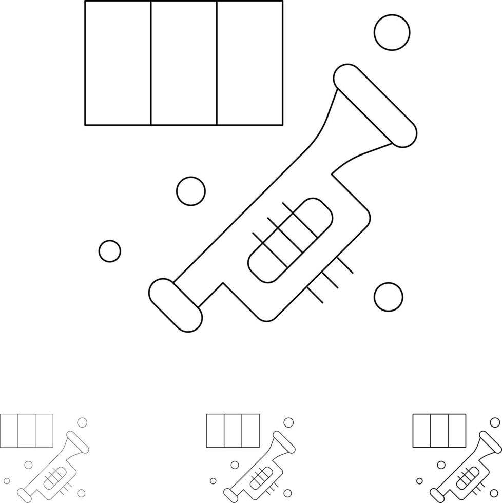 Brass Horn Instrument Music Trumpet Bold and thin black line icon set vector