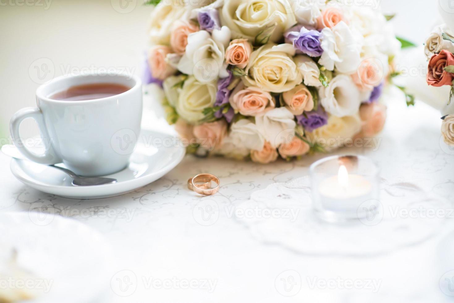 Celebrating a wedding in cafe photo