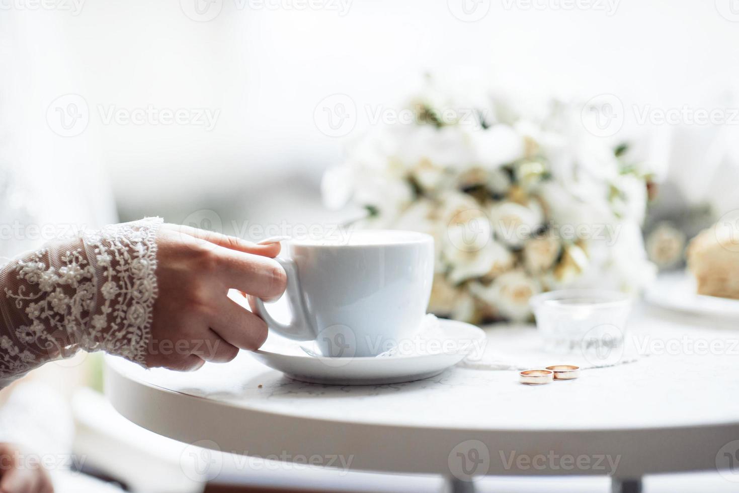 Celebrating a wedding in cafe photo