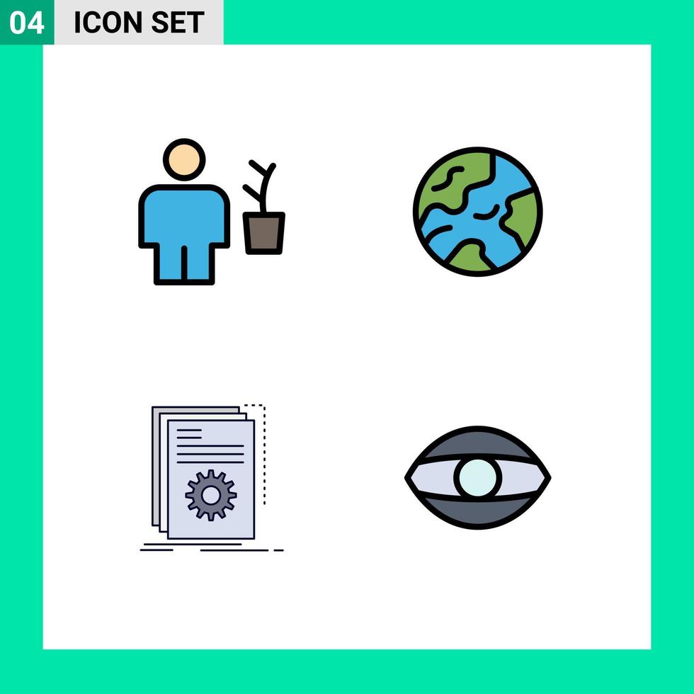 Group of 4 Modern Filledline Flat Colors Set for avatar build plant globe program Editable Vector Design Elements