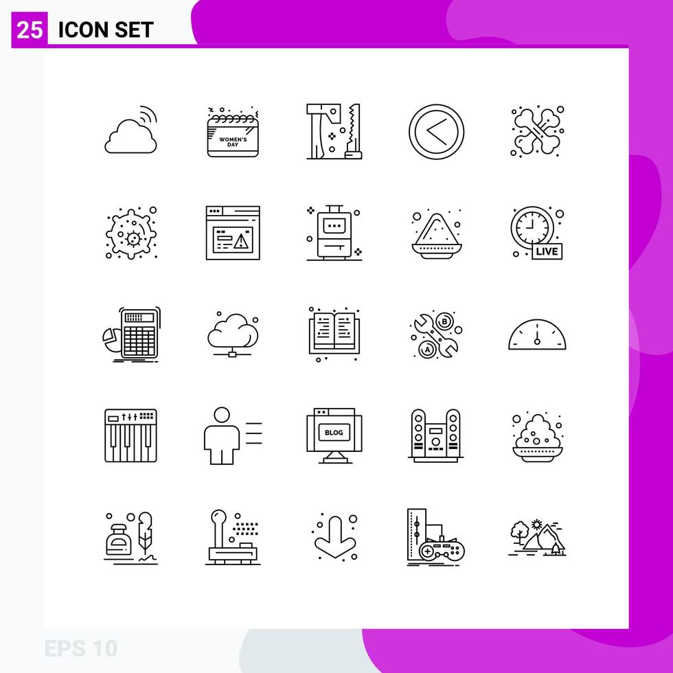 Modern Set of 25 Lines Pictograph of care left celebrate interface tools Editable Vector Design Elements